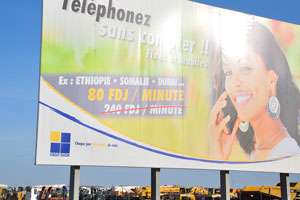 Djibouti Telecom is placed on the street advertising board