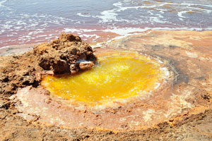 The most yellow part of the lake is constantly bubbling