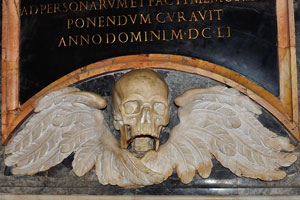 A skull detail of the monument to Fabio and Ippolito de' Amicis designed by Pietro da Cortona
