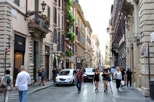 This intersection is between the streets of Via dei Condotti and Via Bocca di Leone