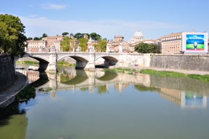 The bridge of Ponte Vittorio Emanuele II as seen from the bridge of Ponte Sant'Angelo