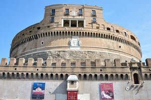 The Mausoleum of Hadrian is a towering cylindrical building in Parco Adriano