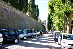 Viale Bruno Buozzi street stretches along the wall of Albornoz Fortress