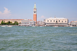 The view of the San Marco Campanile bell tower from the Campo San Giorgio square
