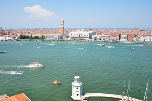 The view of San Marco Campanile and Doge's Palace from the bell tower of San Giorgio Maggiore