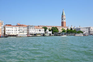 The view of St Mark's Campanile from the tip of Punta della Dogana