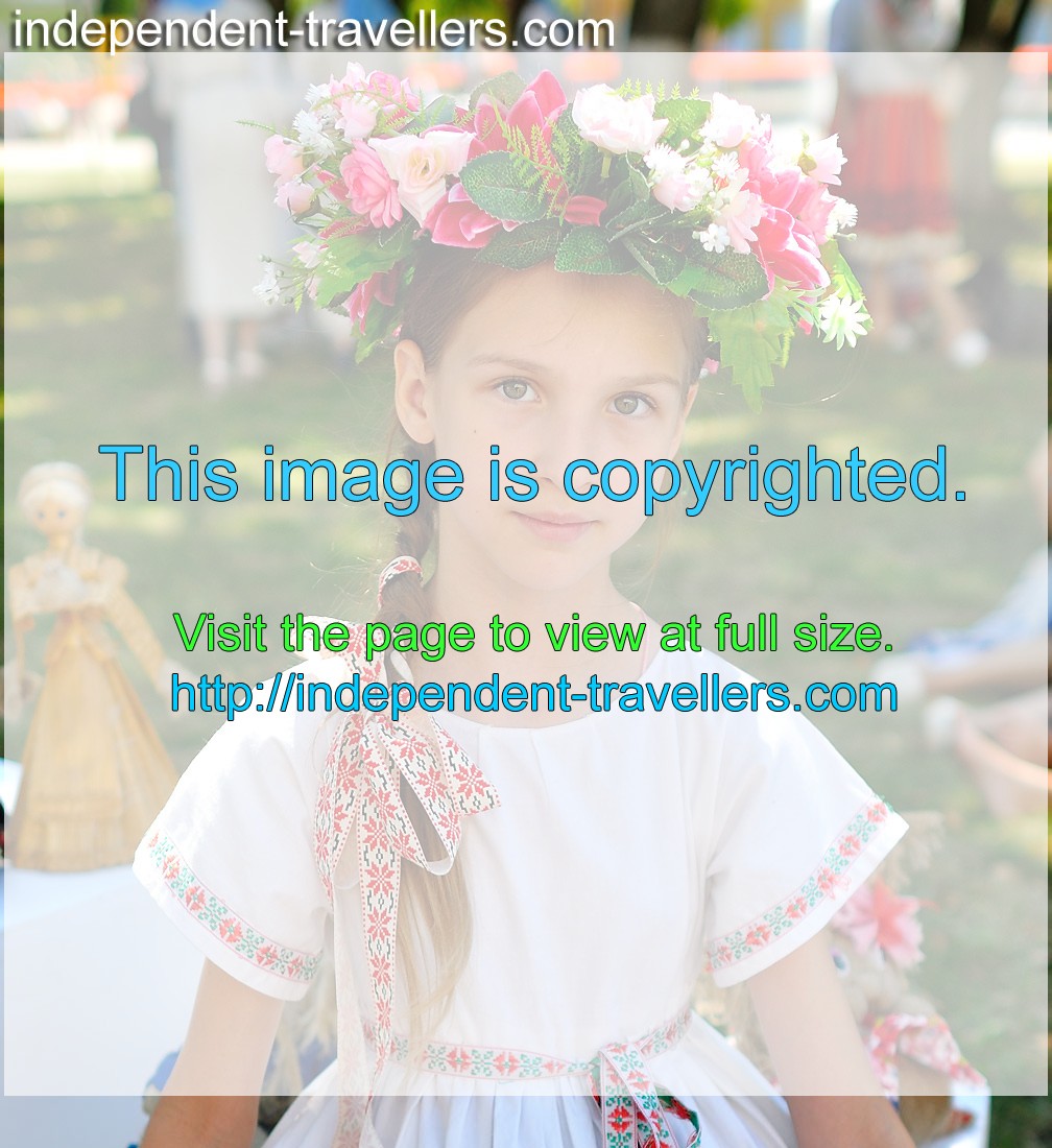 A beautiful little girl wearing a floral head wreath
