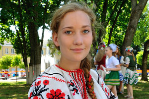 A gorgeous Belarusian girl is in a national costume