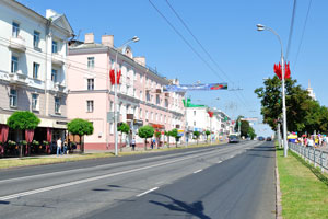 This part of Sovetskaya street is in an area of circus