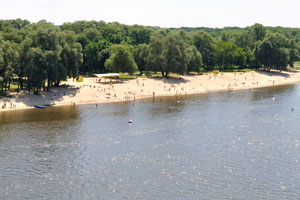 The Sozh river in July as seen from the pedestrian bridge