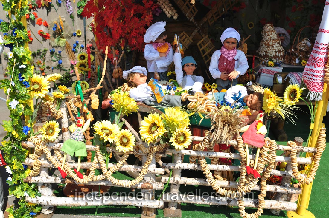 An outdoor decoration with flowers and toys