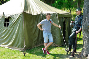 German soldier is near the summer tent