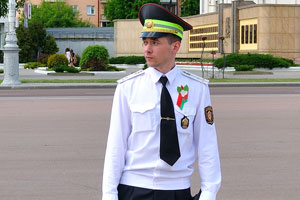 A traffic cop from Belarus is in the festive uniform