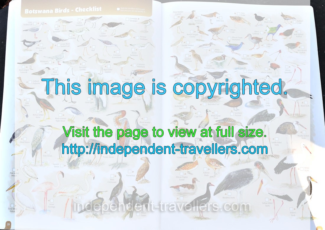 The tourist map: “Botswana Birds” (pages 39-40)