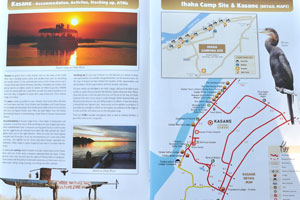 The tourist map: “Kasane - Accommodation, Activities, Stocking up, ATMs” (pages 7-8)