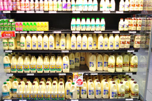 Milk products are for sale in Choppies Supermarket