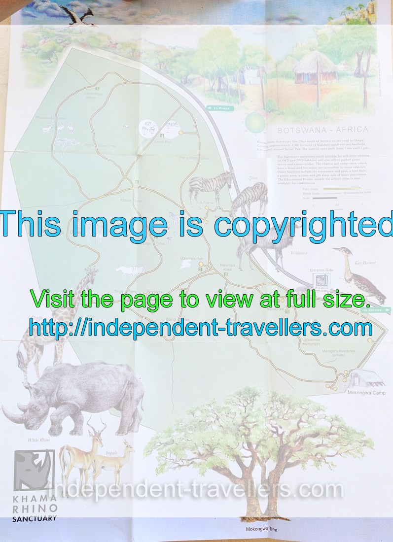 A printed map of Khama Rhino Sanctuary
