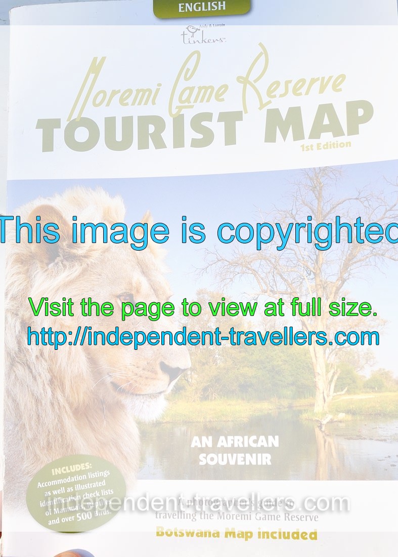 The front cover of the Moremi Game Reserve tourist map