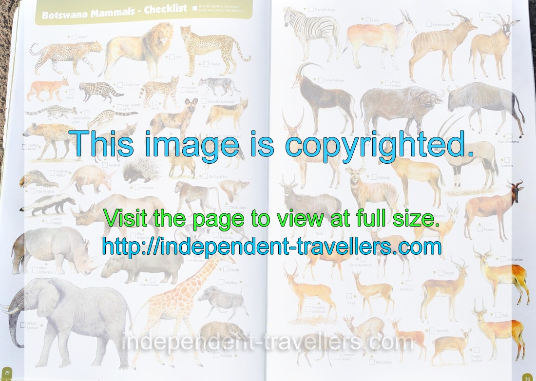 The tourist map: “Botswana Mammals” (pages 29-30)