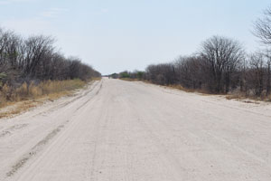 The road between Maun and Moremi South Gate is gravel