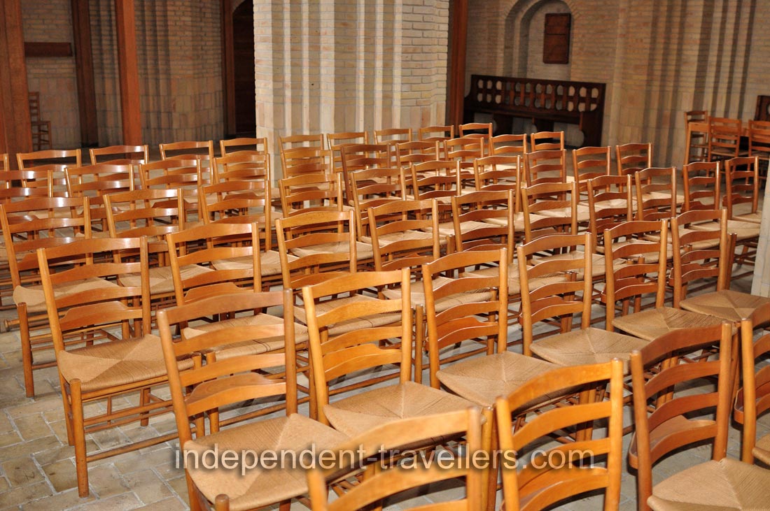 The church is equipped with the pews which were assembled from the chairs