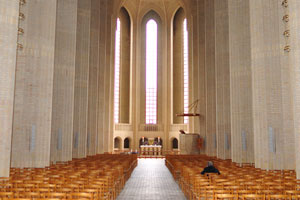 This is the nave of Grundtvig's Church with the altar in the background