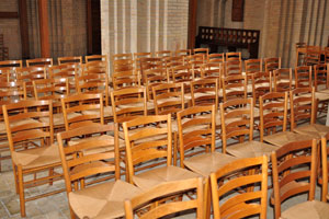 The church is equipped with the pews which were assembled from the chairs