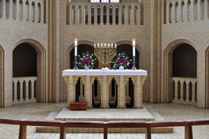 This is the sanctuary of the church with the altar in the middle