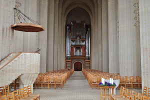 This is the nave of the church with the pipe organ in the background