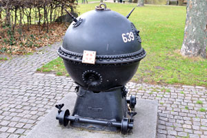 The statue of a naval mine “1982” is at the exhibition of the Museum of Danish Resistance