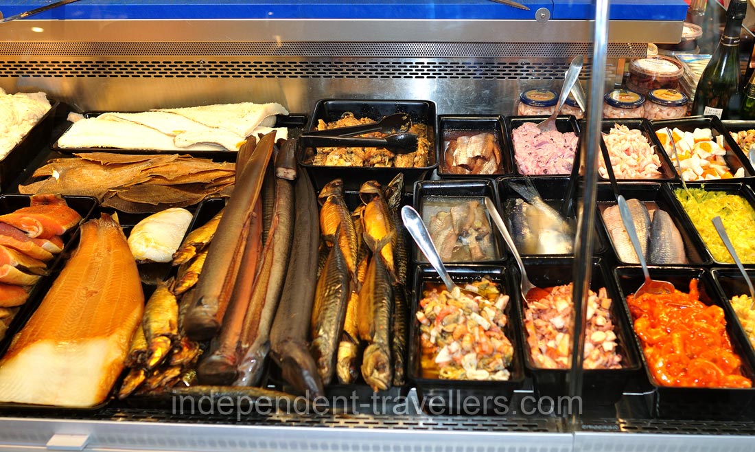 Smoked fish is for sale at Torvehallerne food market