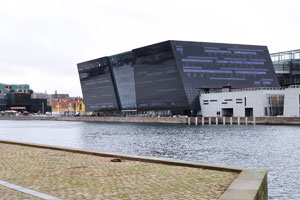 The black diamond building of the Royal Library as seen from the Danish headquarters of Nordea bank