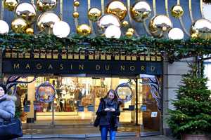 The main entrance of Magasin du Nord flagship store is decorated with Christmas theme