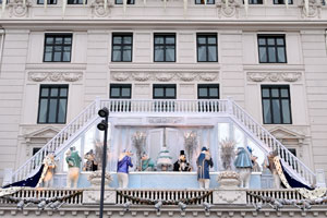 The facade of the Hotel D'Angleterre is decorated with Christmas theme