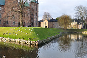 The moat partly surrounds Rosenborg Castle