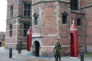 Royal Danish Guards are on duty at Rosenborg Castle