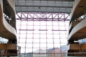 The huge transparent window of the Royal Library