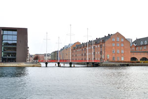 The new Cirkelbroen bridge spans over Christianshavn canal