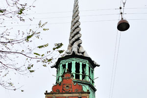 The spire of Børsen is decorated with the tails of four dragons twined together