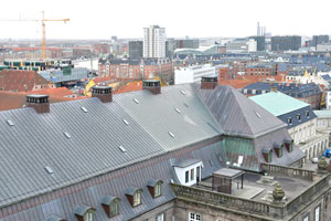 The building of “Danhostel Copenhagen City” as seen from the Christiansborg Castle tower