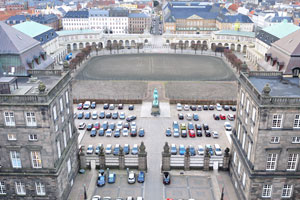 The equestrian statue of Christian IX as seen from the Christiansborg Castle tower