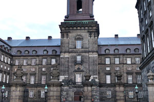 The Christiansborg Castle tower as seen from the parking place of the Christiansborg Castle