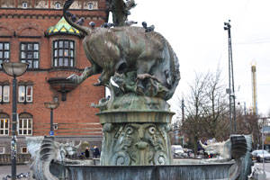 The Dragon fountain is located in City Hall square