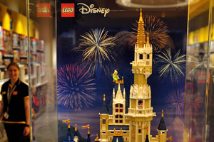 Lego Disney series is presented in Lego store with a giant castle