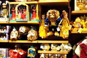 One of the racks of Disney toy store is full of dolls