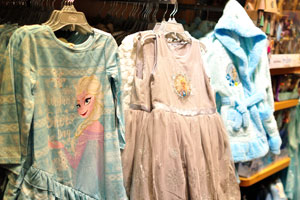 Dresses for girls are for sale in Disney toy store