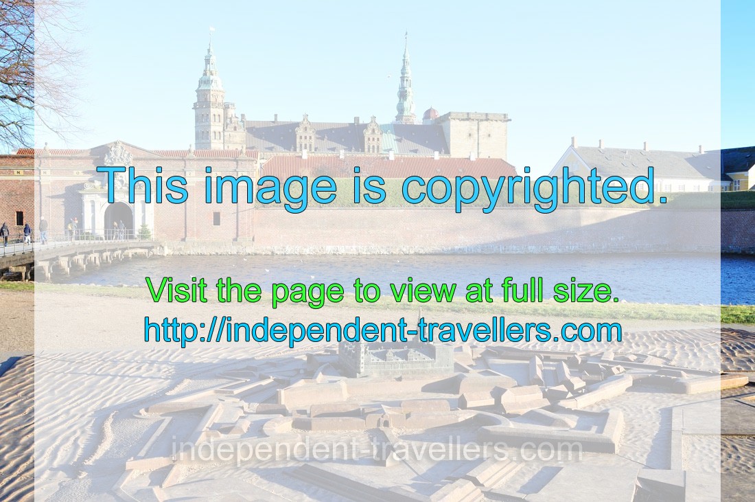 The miniature of Kronborg castle is situated on the tiny isle between the entrance bridges