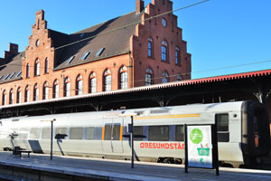 An Øresundståg passenger train is at Helsingør railway station