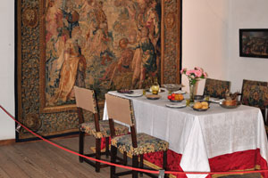 This festive table in the Royal chambers of Kronborg castle is located beside a tapestry