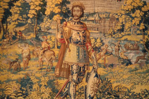 Tapestry depicting Knud VI (1182-1202) is located in the Little Hall of Kronborg castle